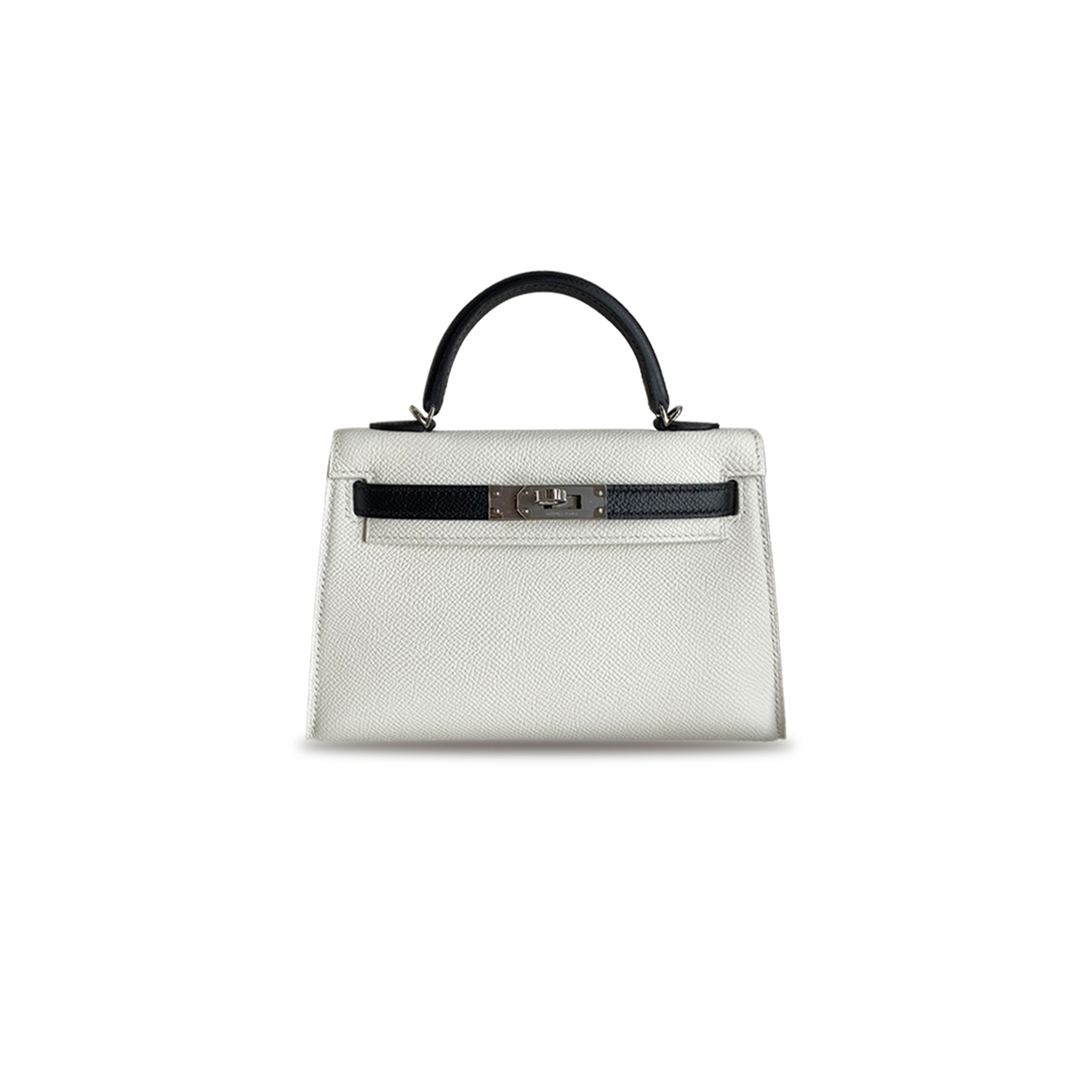 HERMÈS MASTER MINI KELLY II EPSOM PANDA COLOR PURE WHITE AND BLACK SILVER BUCKLE (19*12*5.5cm) 